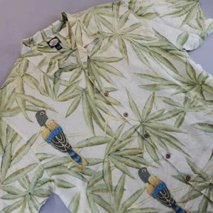 Tommy Bahama Shirt XXL Yellow Linen Parrot Tropical Button Up Short Sleeve Mens - Picture 1 of 7