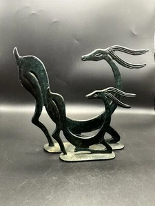 1930s Art Deco stylised Gazelles Ibex Bronze brass sculpture stamped N - Picture 1 of 7
