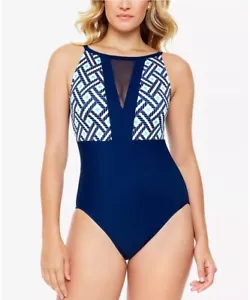 Women's Tummy-Control High-Neck Mesh-Inset One-Piece Swimsuit 🔥 Size 10 NWT - Picture 1 of 5