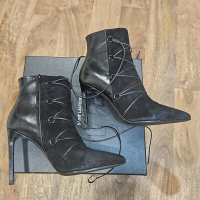 Botín para mujer Saint Laurent negro gamuza Scamosciato punta punta talla 39,5 EE. UU. 9 Foto 1 de 4