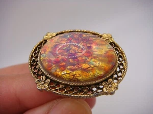 VINTAGE KUNSTOPAL KUNSTGLAS MEHRFARBIG OVAL KUPPEL RING GOLDFARBEN VERSTELLBAR - Bild 1 von 17