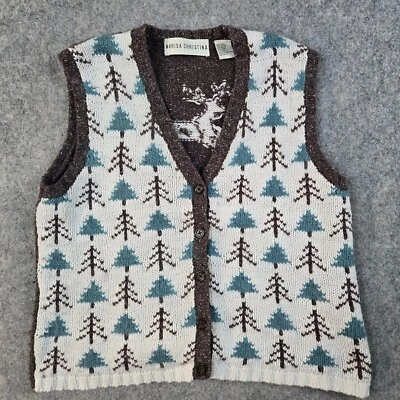 Винтажный Marisa Christina женщин кардиган свитер Sz PP жилет олень вязаный природы AOP - Изображение 1 из 4