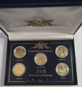 2005 US Commemorative Gallery State Quarter Collection Gold Plated Set of 5 - Picture 1 of 3