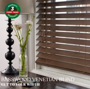 New 50mm Basswood Timber Venetian Blinds 60cm - 240cm - Walnut colour - Picture 1 of 12