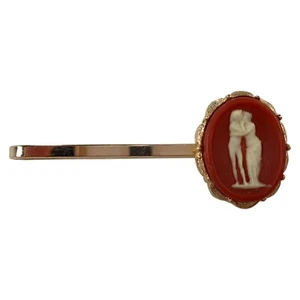 Aphrodite and Adonis Kissing Cameo Gold Tone Mens Tie Bar Clasp 2 1/2" - Red - Picture 1 of 5
