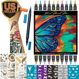 Temporary Tattoo Markers for Skin - Dual Tip 10 Colors Tattoo Pens for Skin T... - Picture 1 of 6