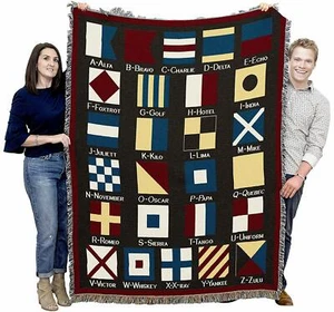 72x54 NAUTICAL FLAGS Sailing Afghan Throw Blanket  - Picture 1 of 1