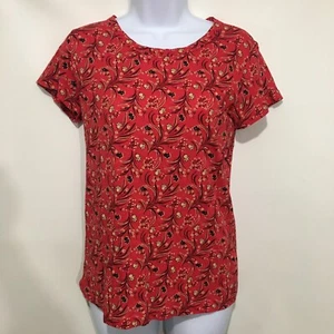 J. Camiseta Pullover Crew S Roja Floral Algodón Manga Gorra - Imagen 1 de 5