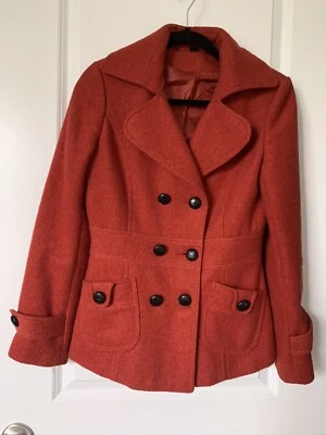 Unbranded Women's Winter Pea Coat Jacket Coral Color Size L (but more like M) Foto 1 de 4