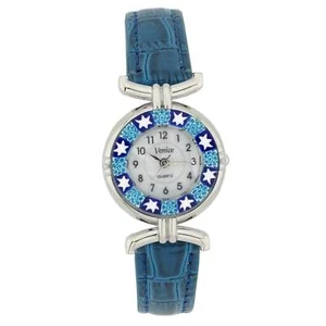 GlassOfVenice Murano Glass Millefiori Watch with Leather Band - Blue - Picture 1 of 5