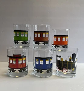 Vintage Cera Train Cars Double Old Fashioned Glasses Set of 6 - Picture 1 of 7