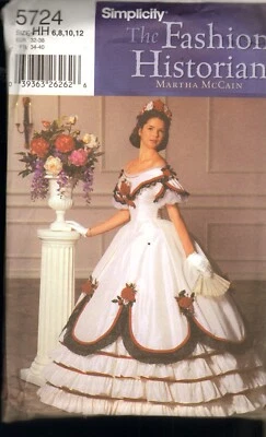 Simplicity Pattern 5724 Sz 6-12 Civil War Gown Southern Dress Costume Theater - Image 1 of 2