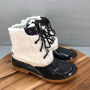 Portland Boot Company Duck Boots Womens 6 Faux Fur Lined Winter White Black - Picture 1 of 7