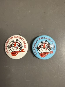 Pair 1960’s Kellogg’s Tony the Tiger Astronaut Breakfast Game Pinback Pin Button - Picture 1 of 2