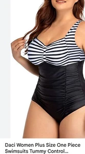 Swimsuit One Piece New with Tags Size 14W Black & White Daci - Picture 1 of 23