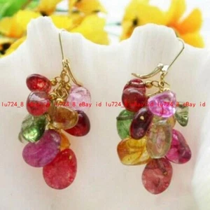 12-15mm Multicolor Tourmaline Irregular Freeform Nugget Gem Beads Dangle Earring - Picture 1 of 12