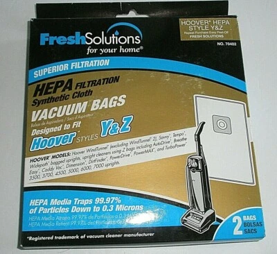 Fresh Solutions Vacuum Bags Hoover Hepa Style Y & Z  2 boxes 2 per box  #70402 - Image 1 of 4