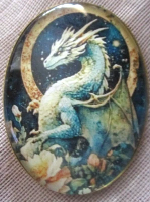 XL BOTÓN FOTO CÚPULA CRISTAL - ANILLO ORO DRAGÓN VERDE MUSGO "DRAGÓN FLOR" FLORES Foto 1 de 3