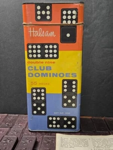 Juego de dominó Halsam Double Nine Club Nº 200 Completo Con Instrucciones Vintage - Imagen 1 de 12