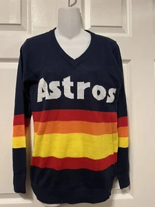 Suéter para mujer Houston Astros cuello en V M manga larga tejido rayas MLB - Imagen 1 de 9