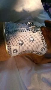 Hundegeschirr S  weiß gold Glitzer Straßknöpfen Softgeschirr Meshgewebe  - Bild 1 von 5