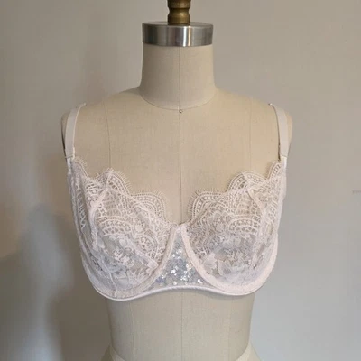 Victoria’s Secret Dream Angels Sequin Lace Push Up Bra 38D Ivory White Bridal - Image 1 of 4