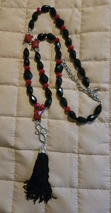 CHICO'S Jewelry Beaded Necklace Red & Black Tassel 30-34"  Pre-loved  - Picture 1 of 6