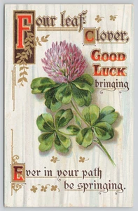 Postcard Four Leaf Clover Good Luck Bringing Saint Patrick's Day Irish Poem - Imagen 1 de 2