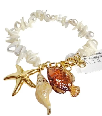 J.Crew Nautical Charm Bracelet One Size Island Sand Fish Shell Brass CL129 NWT - Image 1 of 4