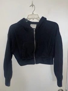 Aeropostale Juniors Black Cropped Zip Up Hoodie Size Small - Picture 1 of 3