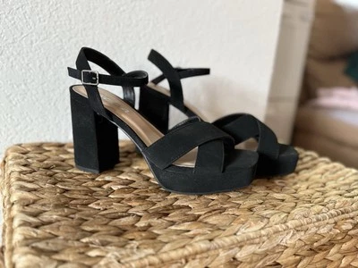 SODA-MANNER X NUBUCK PLATFORM 3" Hi-Chunky Block Heel Ankle Strap Sandal **EUC** - Image 1 of 4