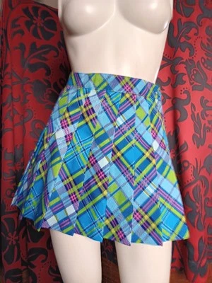 Minifalda vintage americana ropa Xs azul plisada a cuadros Foto 1 de 4