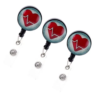 3PCS Heart Retractable Badge Name Holder Lovely Badge Clip Creative Badge Holder - Picture 1 of 5