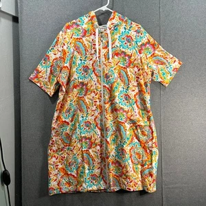 Denim & Co. Beach Printed Zip Cont Hooded Cover-Up PaisleyFloral Size 1X - Picture 1 of 11