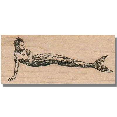 Sello de goma montado, hermosa sirena, playa, dama, océano, mujer, pez, mar, lado, wm Foto 1 de 3