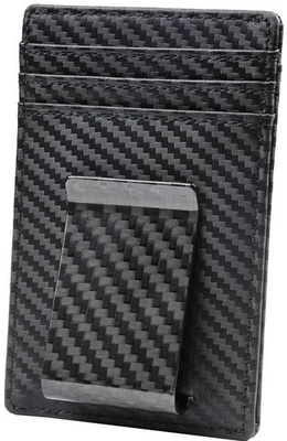 Money Clip for Men Carbon Fiber Clip Wallet Leather Slim Minimalist Card Hold... - Image 1 of 4