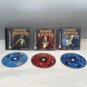 TOMB RAIDER 1 2 3 Sony PlayStation PS1 CIB/Reg Game Lot Black Label Tested - Picture 1 of 4