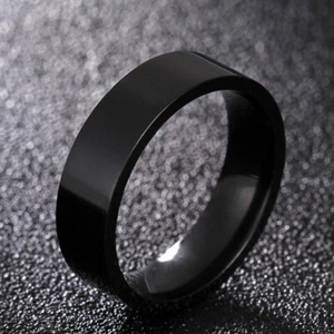 Anillos de compromiso de revestimiento negro de acero inoxidable 316L de banda simple de 6 mm para mujer y hombre - Imagen 1 de 7