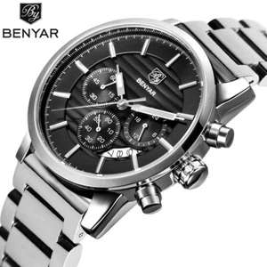 BENYAR Stainless Steel Watch Men Business Quartz Watch Military Sport Wristwatch - Foto 1 di 11
