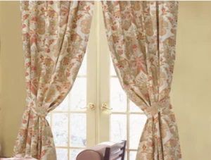 ROSE TREE LYON RED GOLD TAUPE FLORAL DRAPERY CURTAINS PANELS & TIEBACKS 48X86 - Picture 1 of 8