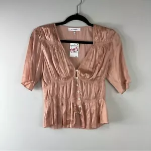 Blusa satinada con cuello en V con marco en arcilla rosa talla XS - Imagen 1 de 10