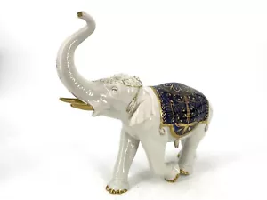 * ELEPHANT PORCELAIN LARGE RUDOLF KÄMMER FIGURINE RUDOLSTADT VOLKSTED BLUE GOLD - Picture 1 of 12