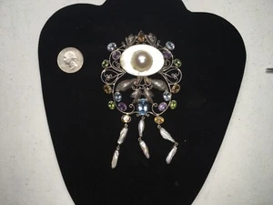 NECKLACE PENDANT STERLING SILVER 9.25 STAMP LARGE BLISTER PEARLS BIWA STONES GEM - Picture 1 of 12