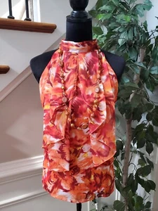 D.F.A New York Womens Multicolor Floral 100% Polyester Halter Neck Top Blouse L - Picture 1 of 10