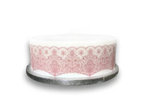 A4 Edible Decor Icing Sheet PINK Lace Effect Ribbon Border Edge Cake Decorating - Picture 1 of 2