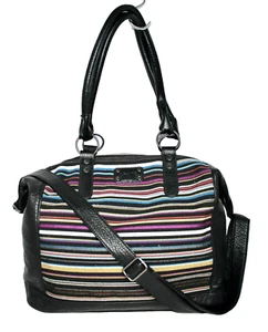 DAKINE Etta 21L Convertible Satchel Crossbody Black Faux Leather Striped Fabric - Picture 1 of 8