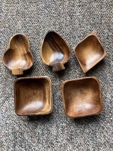 Lot Of 5 Vintage Wooden Trinket Snack Nut Bowls - MCM Decor - Picture 1 of 6