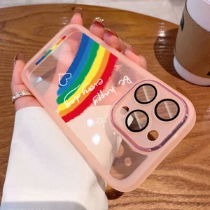 For iPhone 15 Pro Max 14 13 12 11 Rainbow TPU Clear Soft Lens Film Case Cover - Picture 1 of 14