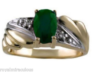 Rylos 14k Yellow Gold Ring Emerald & Diamond 7X5MM Gemstone May Birthstone - Picture 1 of 6