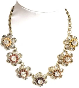 J.Crew Black and White Bloom Necklace Crystal Multi Light Gold Ox Plating Brass - Picture 1 of 12